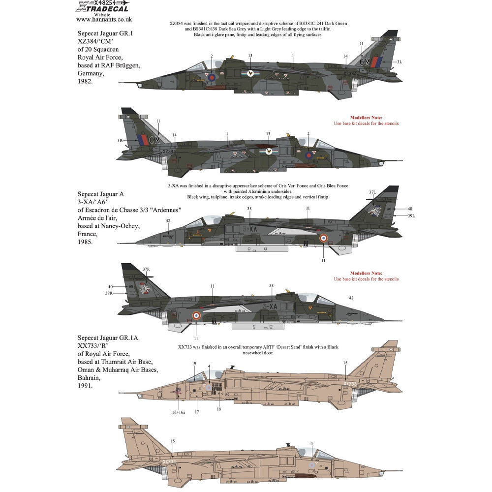 Xtradecal X48254 BAC/SEPECAT Jaguar GR.1/GR.1A 1:48 Decal Collection Pt.1