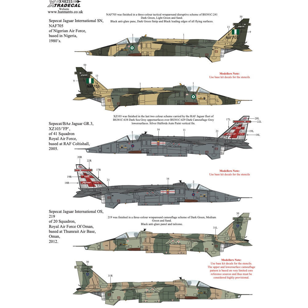 Xtradecal X48255 BAC/SEPECAT Jaguar GR.1/GR.1A 1:48 Decal Collection Pt.2