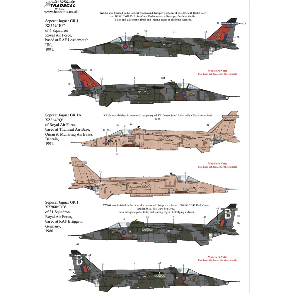 Xtradecal X48256 BAC/SEPECAT Jaguar GR.1/GR.1A 1:48 Decal Collection Pt.3