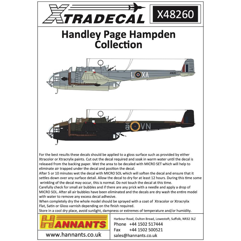 Xtradecal X48260 Handley-Page Hampden Collection 1:48 Model Kit Decals