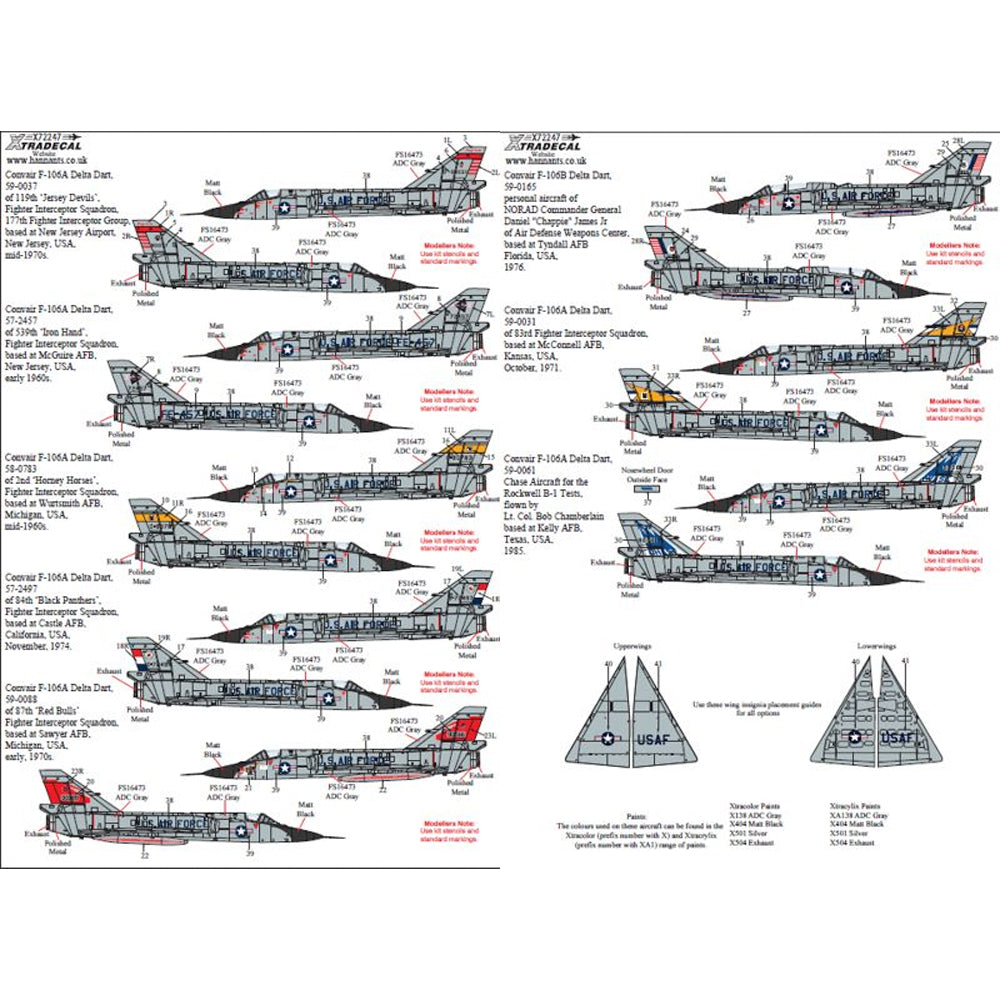 Xtradecal X72247 Convair F-106A/B Delta Dart Part 2 1:72 Decal Set
