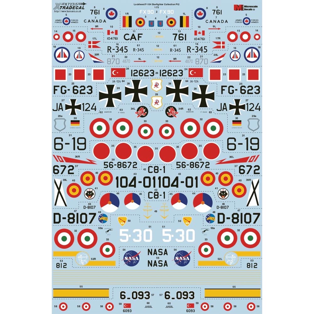 Xtradecal Lockheed F-104 Starfighter Collection Pt 2 1:72 Aircraft Decals X72315