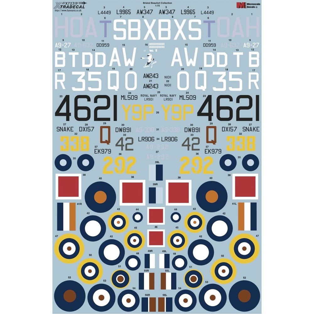 Xtradecal X72319 Decal Set for 1:72 Airfix Bristol Beaufort A04021 - 16 Options