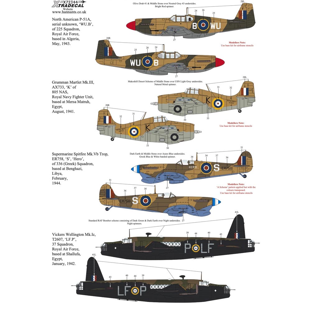 Xtradecal 72344 Desert Air War WWII Collection Part 1 1:72 Model Kit Decals