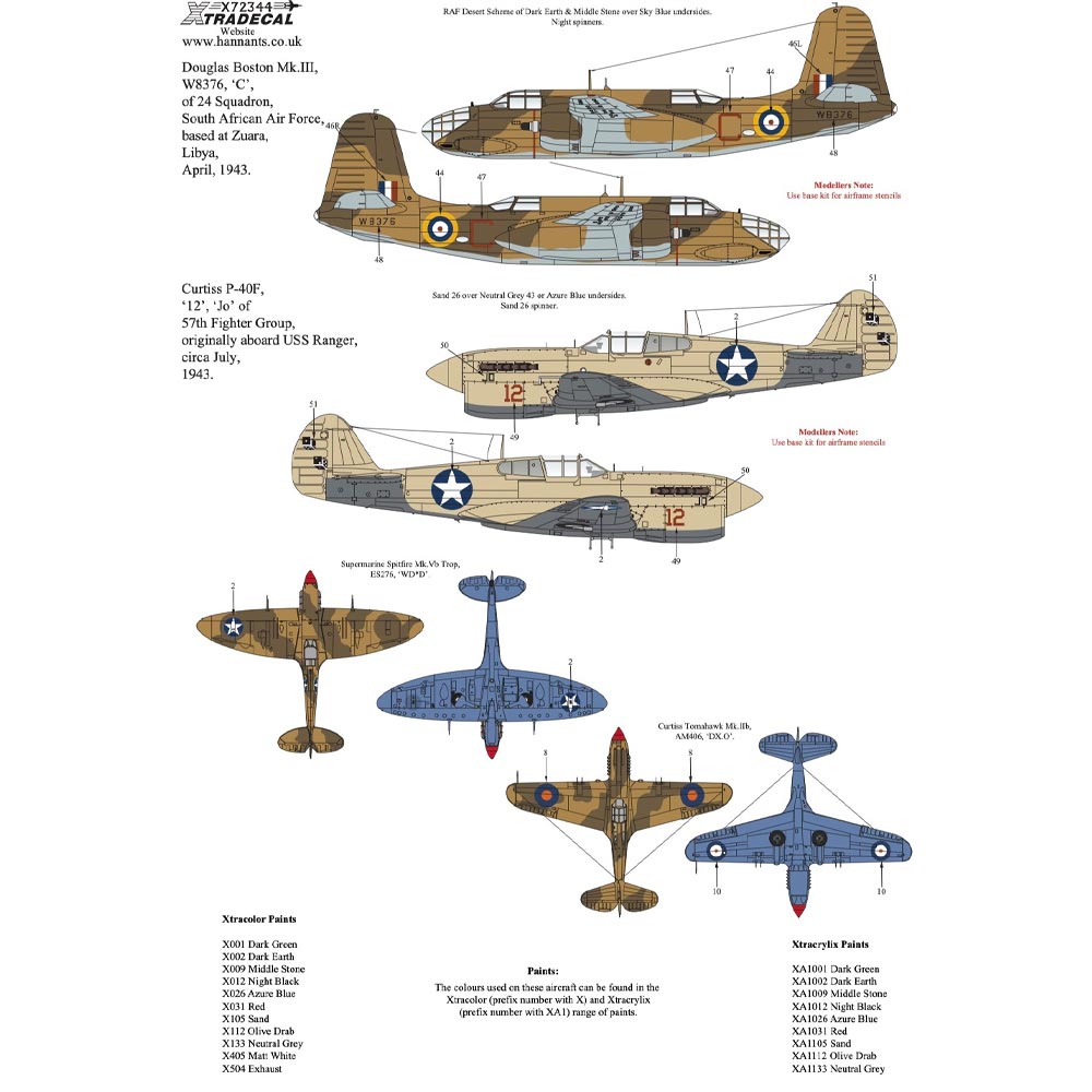 Xtradecal 72344 Desert Air War WWII Collection Part 1 1:72 Model Kit Decals