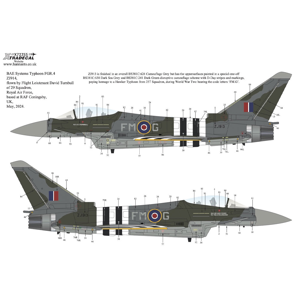 Xtradecal 72355 'Moggy' RAF 2024 Display Team Typhoon FGR.4 1:72 Model Decal Set