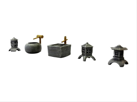 Ziterdes 6079185 Stone Lanterns & Bamboo Fountain Set
