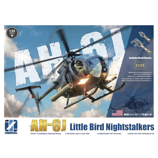 Zimi Model AH-6J Little Bird Nightstalkers w/Metal Barrels 1:35 Model Kit
