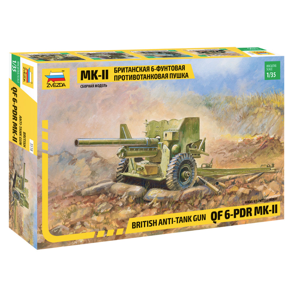 Zvezda 3518 British 57mm Anti-Tank Gun QF 6-Pdr Mk.II 1:35 Model Kit