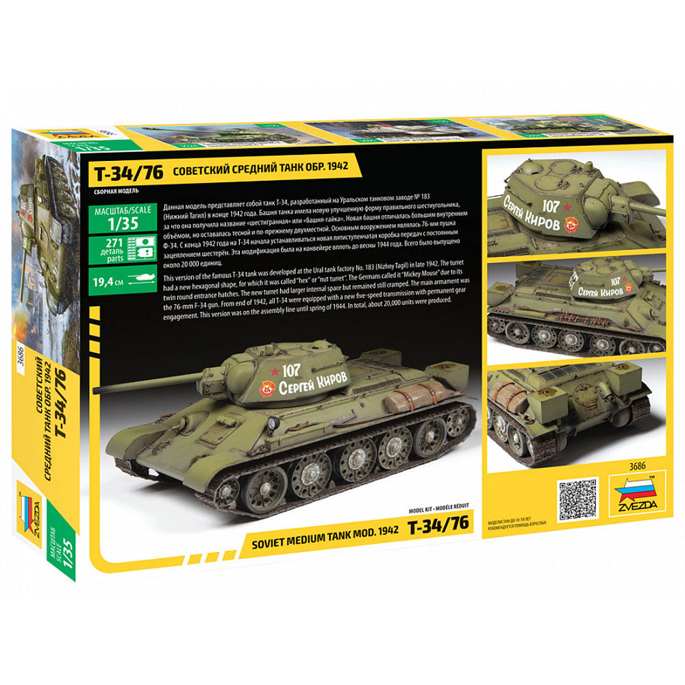 ZVEZDA 3686 T-34/76 Soviet Medium Tank 1:35 Military Model kit