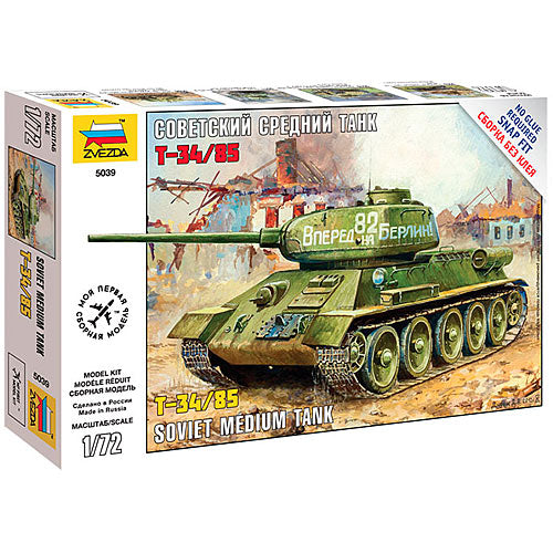 ZVESDA 5039 Soviet Medium Tank T-34/85 WWII 1:72 Snap Fit Model Kit