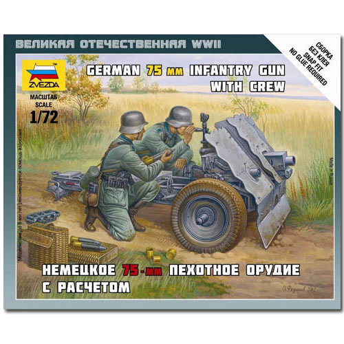 ZVEZDA 6156 WWII German 75mm Gun With Crew Model Kit 1:72